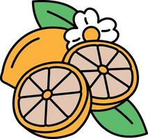 A drawing of two oranges with a leaf in between vector