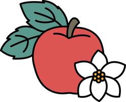 A red apple with a green leaf on top of it vector