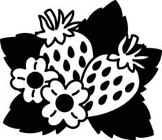 drawing of a strawberry and a white flower vector
