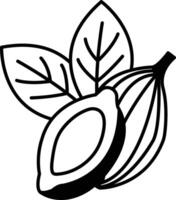 close up of a chocolate pod with a leaf on top vector