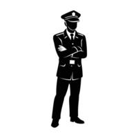 Police officer standing confidently with arms crossed in full uniform vector