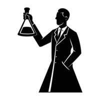 Scientist carefully holding an Erlenmeyer flask during a precise experiment vector