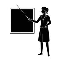 Teacher Pointing at a Chalkboard with a Pointer in a Clear Classroom Setting vector