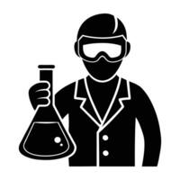 Scientist wearing safety goggles and handling chemicals with careful precision vector