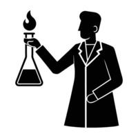 Scientist demonstrating proper use of a test tube over a Bunsen burner vector
