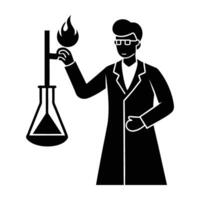 Scientist holding a test tube over a Bunsen burner with careful technique vector