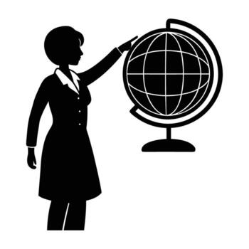 Educator Demonstrating Global Concepts by Pointing at a Globe in Flat Design vector