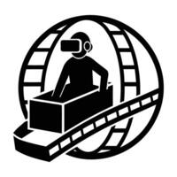 Thrilled person experiencing a VR roller coaster ride with vivid excitement in silhouette vector