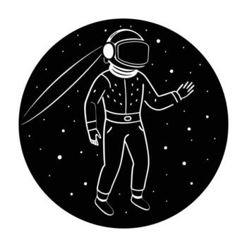 vr astronauta explorador espacio simulación en un negrita plano silueta estilo vector