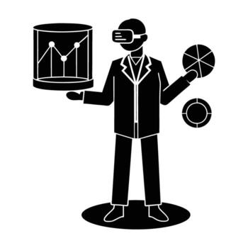 Virtual Reality Scientist Analyzing Complex Data in a Precise Silhouette Style vector