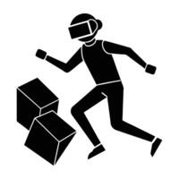 Focused person wearing a VR headset while skillfully dodging obstacles in silhouette vector