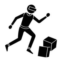 Agile person wearing a VR headset and dodging obstacles with quick reflexes in silhouette vector