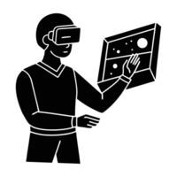 Interactive Virtual Reality Experience with User Engaging a Futuristic Digital Interface vector