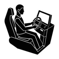User in a Virtual Driving Simulator Engaged in a Realistic Immersive Test Drive vector