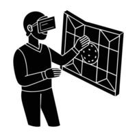 User Interacting with a Virtual Reality Interface in a Modern Immersive Digital Space vector