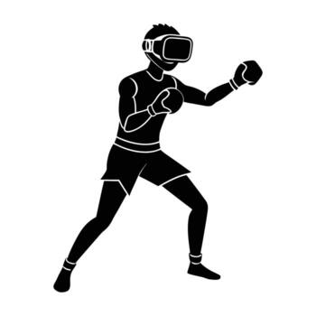 Immersive VR Boxing Simulation Featuring a User in a High Energy Digital Arena vector