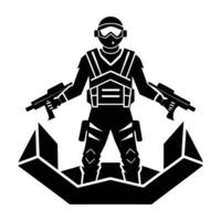 VR Soldier in a Military Simulation Captured in a Dynamic Flat Silhouette vector