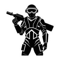 VR Soldier in a Military Simulation Displayed in a Bold Flat Silhouette vector