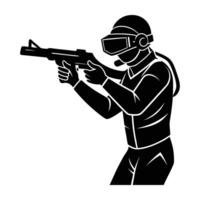 VR Gamer Aiming in a Shooting Game Captured in a Precise Silhouette vector