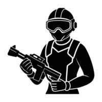 VR Gamer with a Rifle Controller Captured in a Striking Flat Silhouette vector