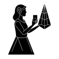 Woman Immersed in Augmented Reality on a Smartphone Displayed in a Clean Silhouette vector