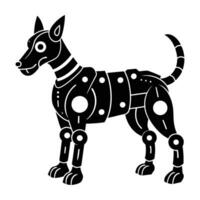 Robot dog standing firmly with visible mechanical joints in precise posture vector