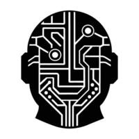 Robot head showcasing exposed circuits and intricate wiring in detailed design vector
