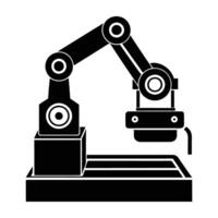 Robot arm efficiently assembling products on a fast moving conveyor belt vector