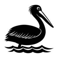 Elegant pelican gracefully floating on water with a slightly open beak silhouette vector