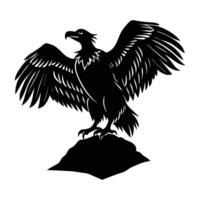 Vulture Spreading Its Wings While Perched on a Rock in a Dramatic Silhouette vector
