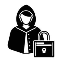 Cautious person employing a two factor authentication process with strong security in silhouette vector