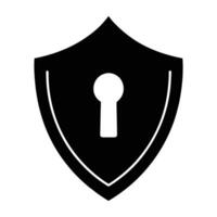 Bold protective shield with keyhole on white in striking silhouette vector