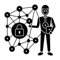 Smart AI assistant efficiently securing network with modern flat design vector