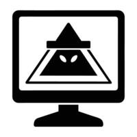 Spyware detection warning on monitor for enhanced computer security alerts vector