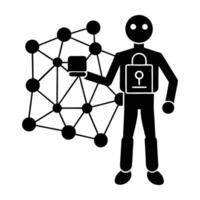 Smart AI Assistant Securing a Network with Modern Security Silhouette vector