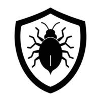 Virus Bug Inside a Shield Represented in a Clean Flat Silhouette vector