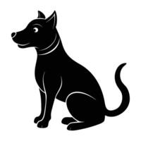 Playful dog crouching with a wagging tail and joyful expression in silhouette vector