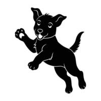 Energetic puppy jumping with front paws raised high in playful silhouette vector