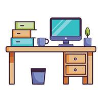 Modern Desk Icon with a Computer and Coffee Cup and Isolated Background vector
