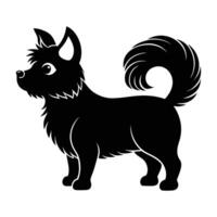 Adorable small dog standing with a fluffy tail curled up in a charming playful pose silhouette vector