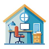 Elegant Workspace Icon with a Desk and Ergonomic Chair and Isolated Background vector