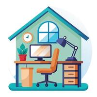 Workspace Icon with a Desk and Ergonomic Chair and Isolated Background vector