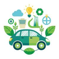 Car Icon with Eco-Friendly and Fuel-Efficient Elements and Isolated Background vector