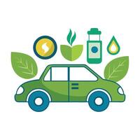 Modern Car Icon with Eco-Friendly and Fuel-Efficient Elements and Isolated Background vector