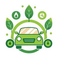 Elegant Car Icon with Eco-Friendly and Fuel-Efficient Elements and Isolated Background vector