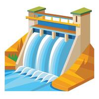 A cartoon illustration of a dam with water flowing over it vector