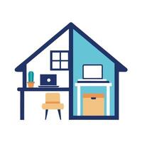 Elegant Desk Icon Split between Home and Office and Isolated Background vector