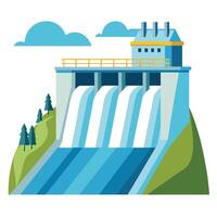 Modern Hydroelectric Dam Icon with Water and Isolated Background vector