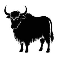 Robust Yak Standing with Thick Shaggy Fur and Prominent Curved Horns Silhouette vector