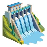 Elegant Hydroelectric Dam Icon with Water and Isolated Background vector